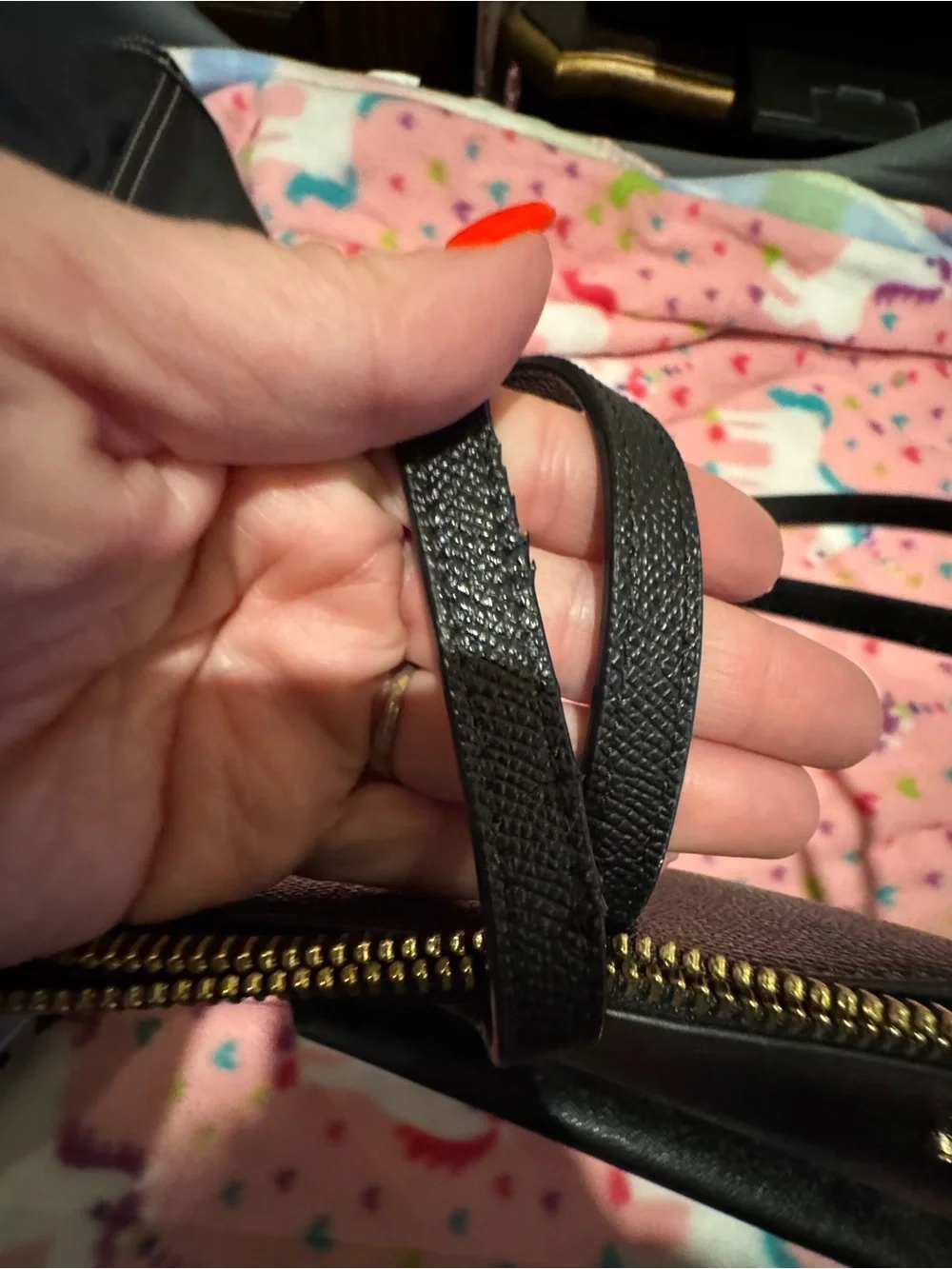 Coach Black Saffiano Leather Tote Bag (see pics, has tear in one of the straps )